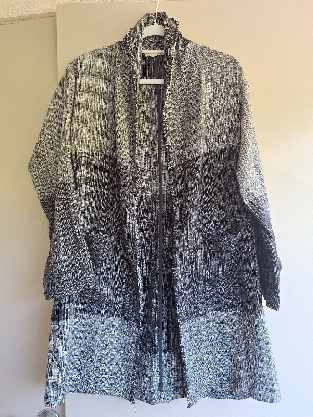 Eileen Fisher Organic Cotton Tweed Hazy Blocks Duster Jacket Sz XXS/XS Fits S/M
